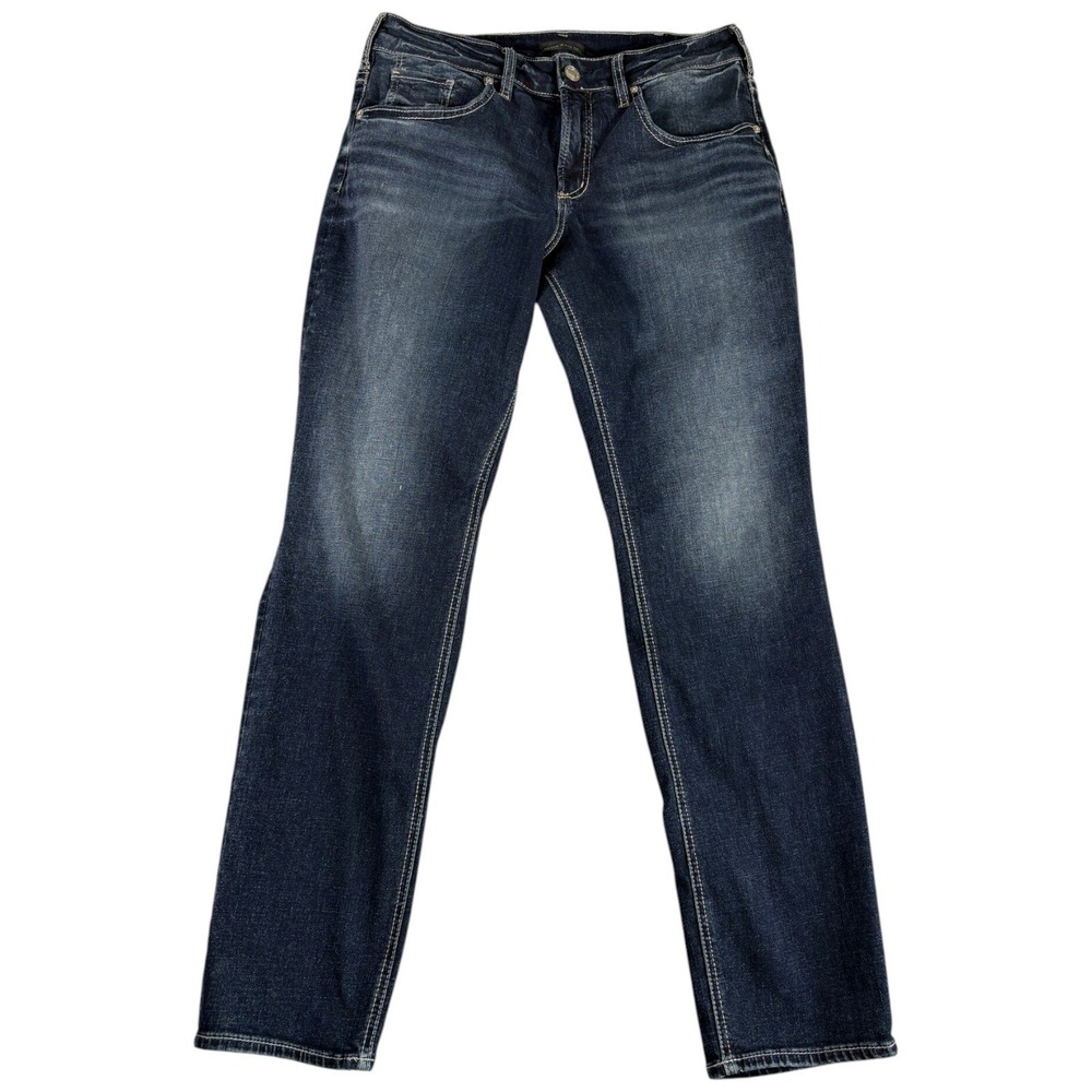 Silver Jeans Co Boyfriend Women 32x29 Dark Blue Relaxed Midrise Faded Stretch